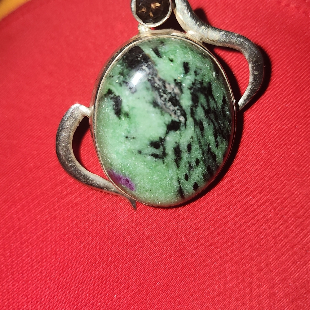Sterling Silver Green Ruby Zoisite Oval Pendant - image 5